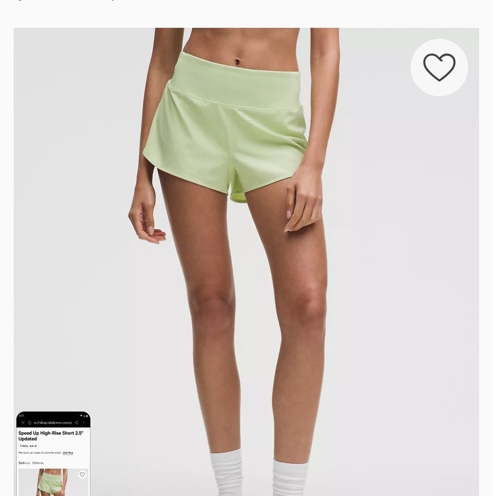 Lululemon Speed Up High-Rise‎ Shorts 2.5" Updated Light Green Running Athletic